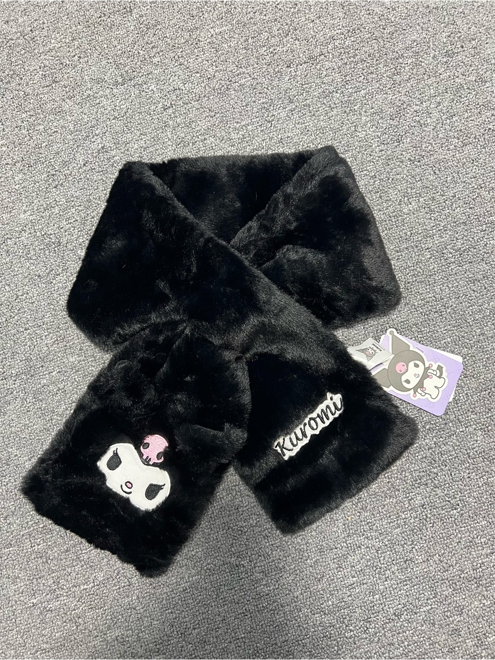 Kuromi Black Faux Fur Scarf